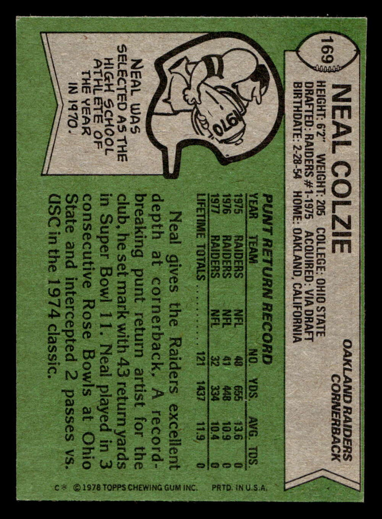 1978 Topps #169 Neal Colzie Ex-Mint RC Rookie 