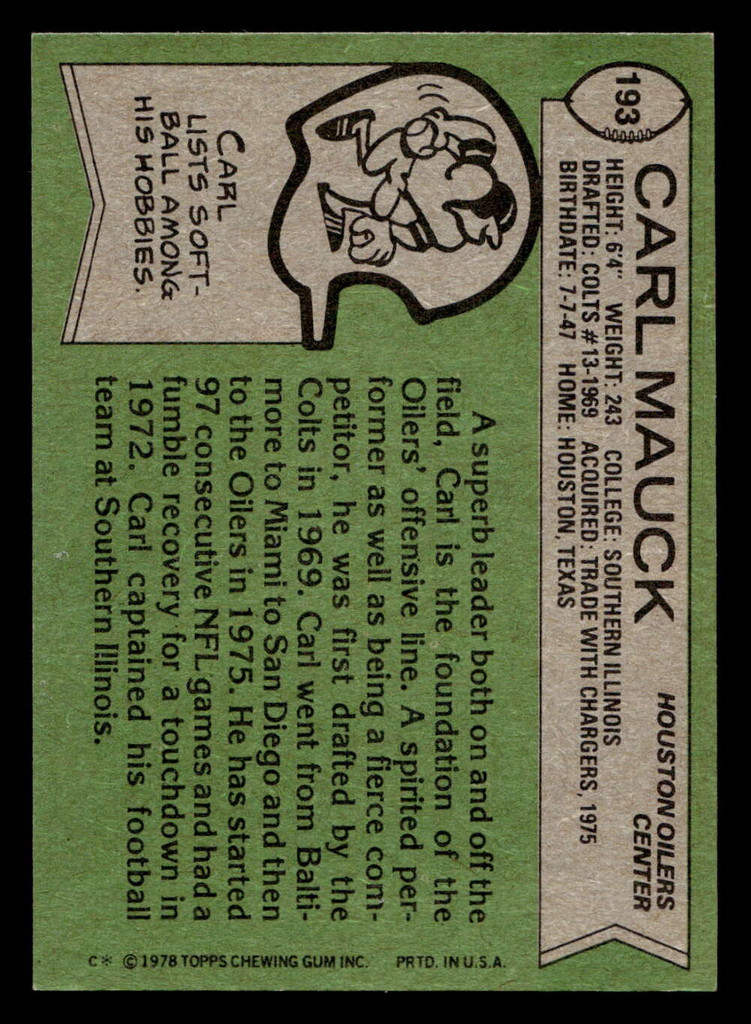 1978 Topps #193 Carl Mauck Near Mint  ID: 504793