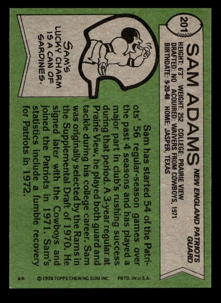 1978 Topps #201 Sam Adams Near Mint+  ID: 504829