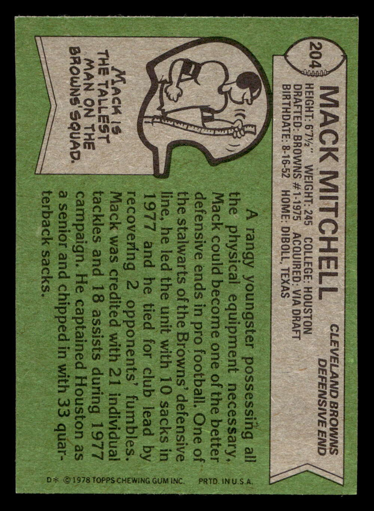 1978 Topps #204 Mack Mitchell Near Mint  ID: 504842