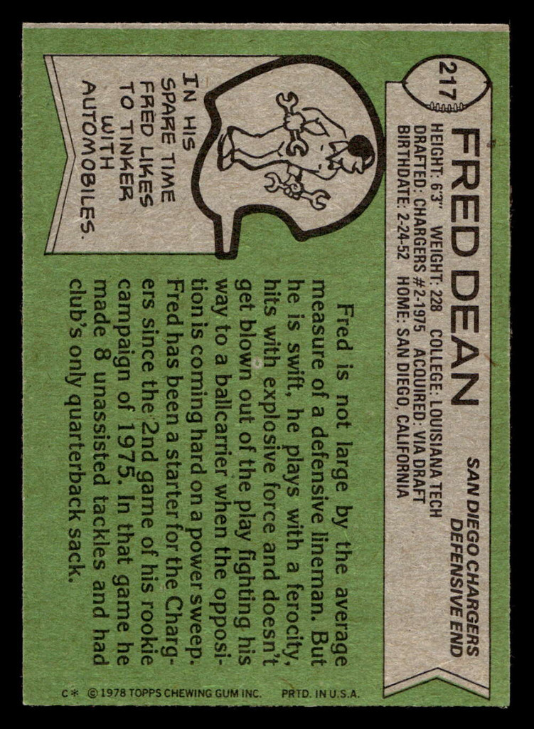 1978 Topps #217 Fred Dean Near Mint RC Rookie  ID: 504903