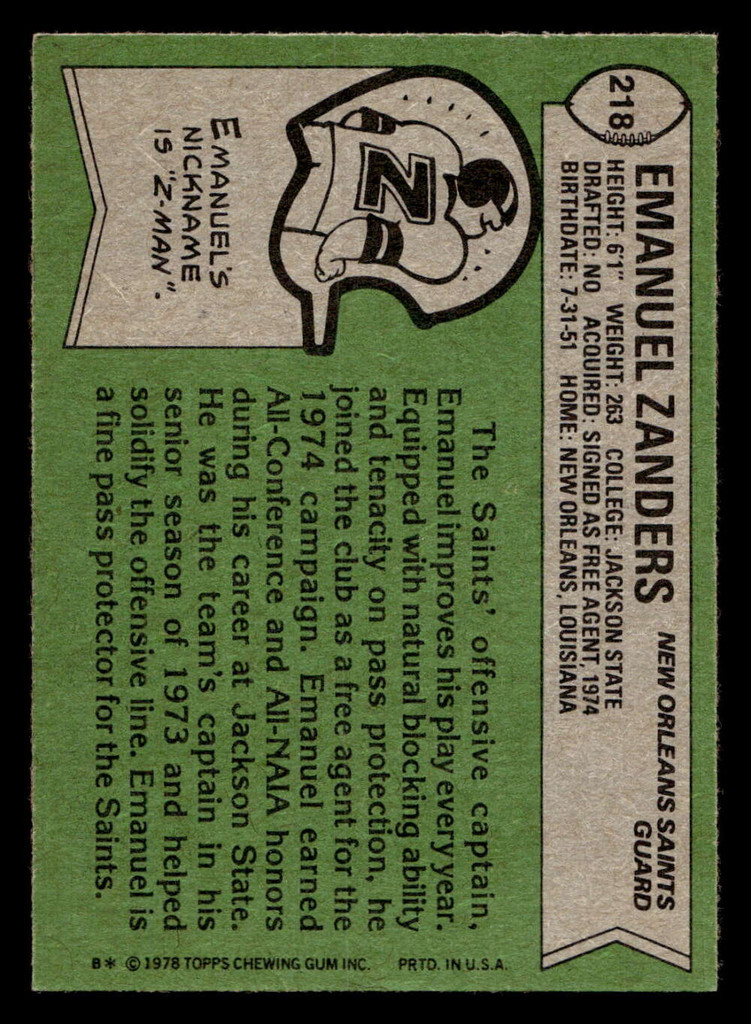 1978 Topps #218 Emanuel Zanders Near Mint  ID: 504906