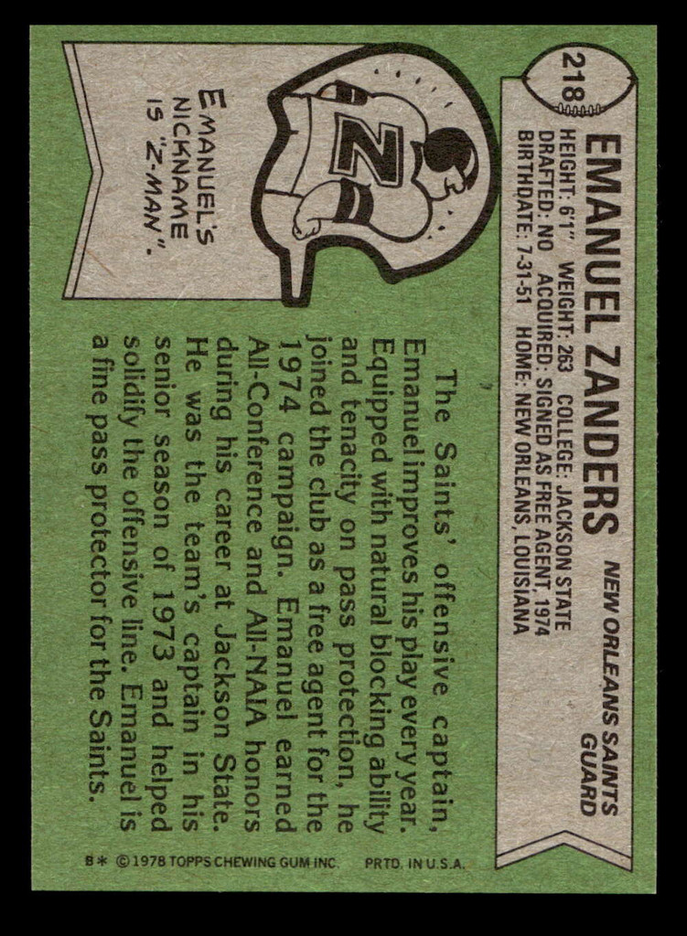 1978 Topps #218 Emanuel Zanders Near Mint  ID: 504907