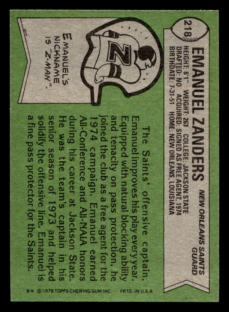 1978 Topps #218 Emanuel Zanders Near Mint  ID: 504909