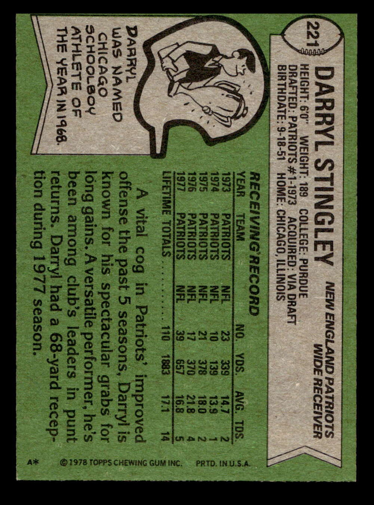 1978 Topps #221 Darryl Stingley Ex-Mint  ID: 504921
