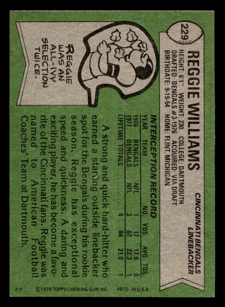1978 Topps #229 Reggie Williams Near Mint RC Rookie  ID: 504956