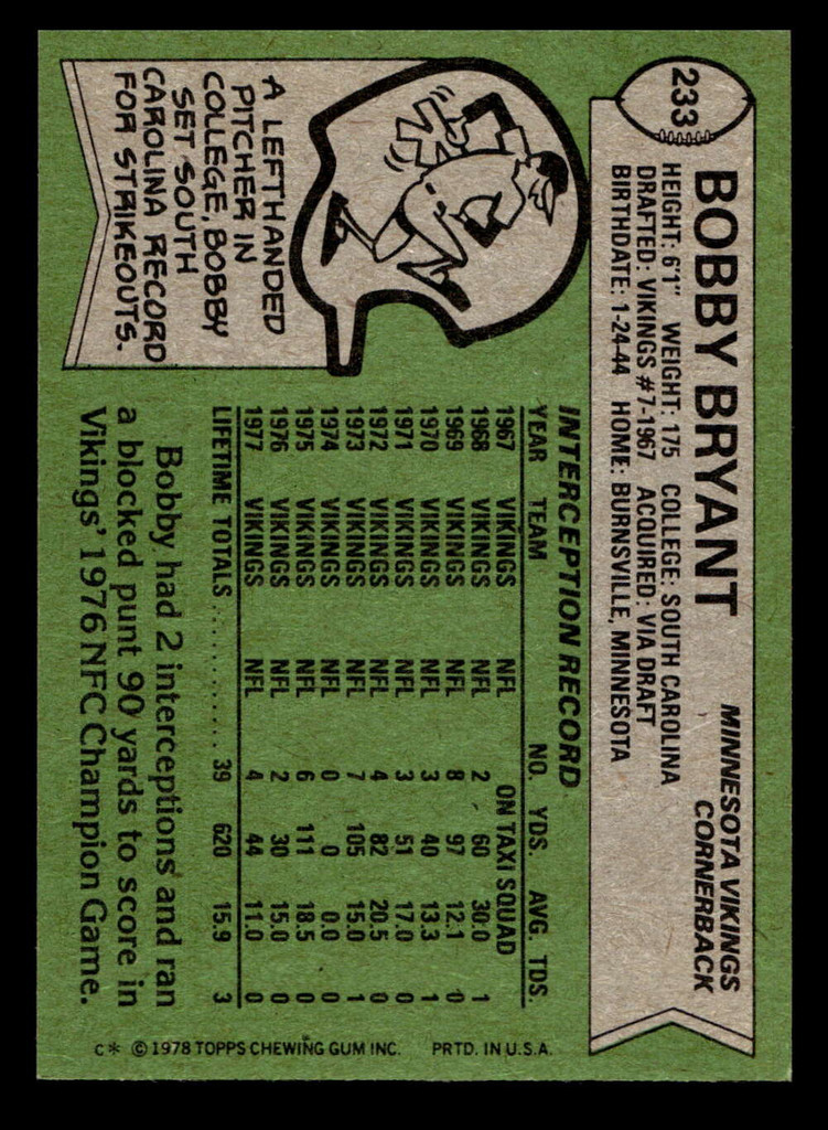 1978 Topps #233 Bobby Bryant Very Good 