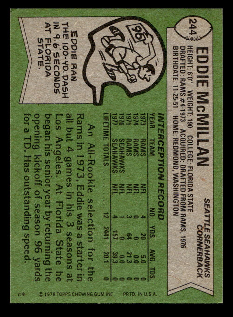 1978 Topps #244 Eddie McMillan Ex-Mint 