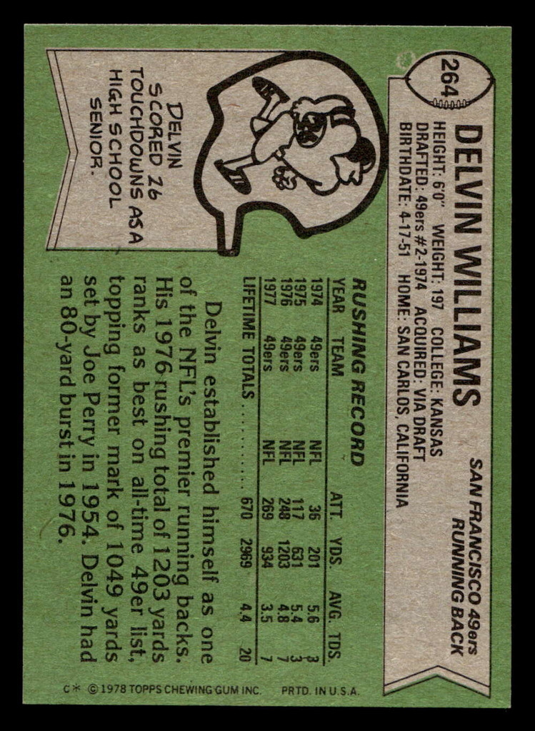 1978 Topps #264 Delvin Williams Near Mint  ID: 505119
