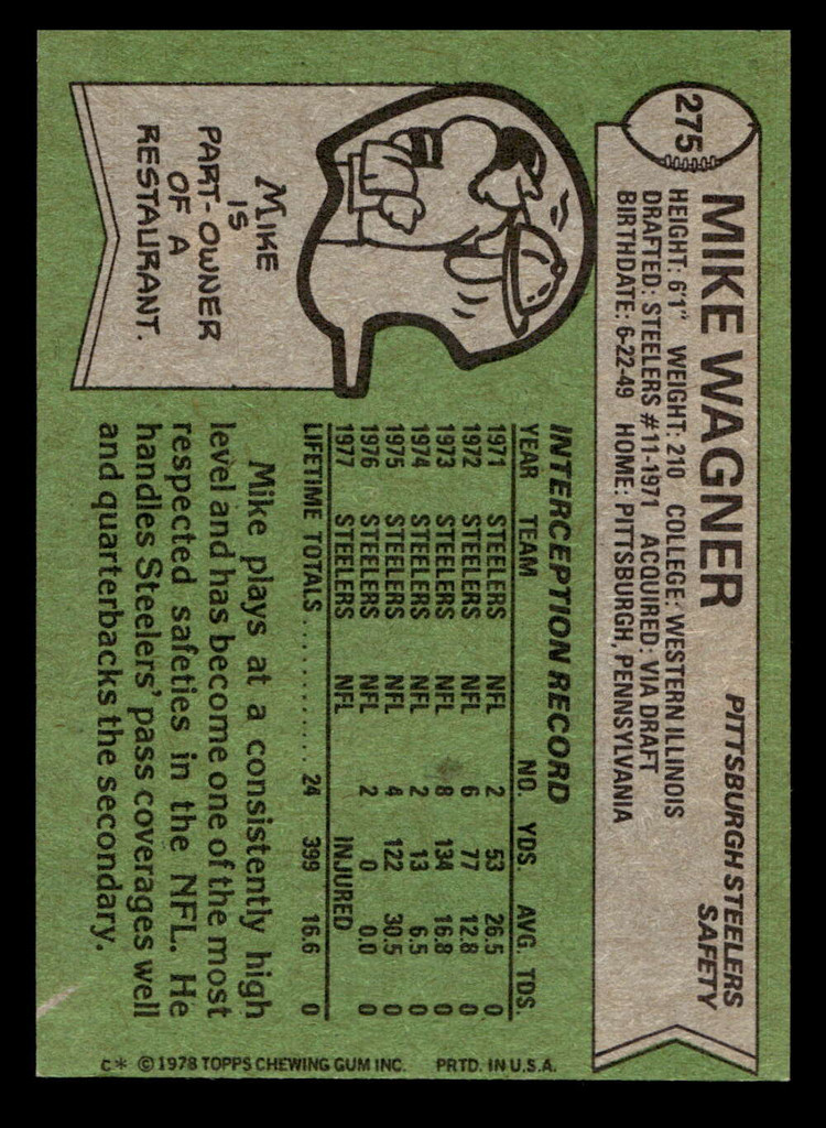 1978 Topps #275 Mike Wagner Near Mint  ID: 505168