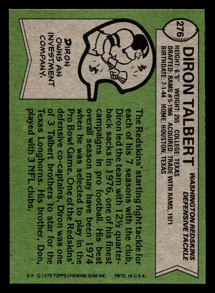 1978 Topps #276 Diron Talbert Near Mint  ID: 505174