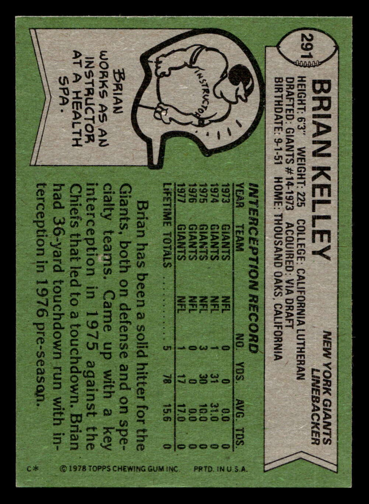 1978 Topps #291 Brian Kelley Ex-Mint  ID: 505242
