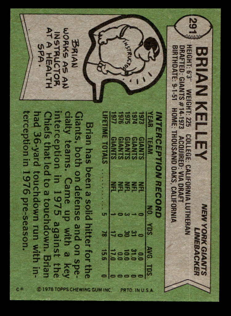 1978 Topps #291 Brian Kelley Ex-Mint  ID: 505244