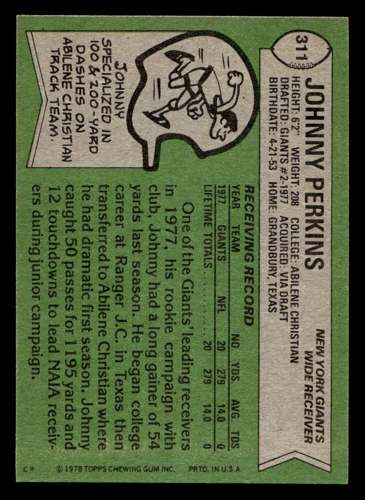 1978 Topps #311 Johnny Perkins Near Mint  ID: 505323
