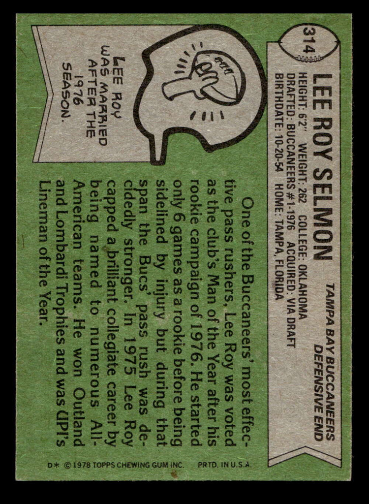 1978 Topps #314 Lee Roy Selmon Ex-Mint  ID: 505335