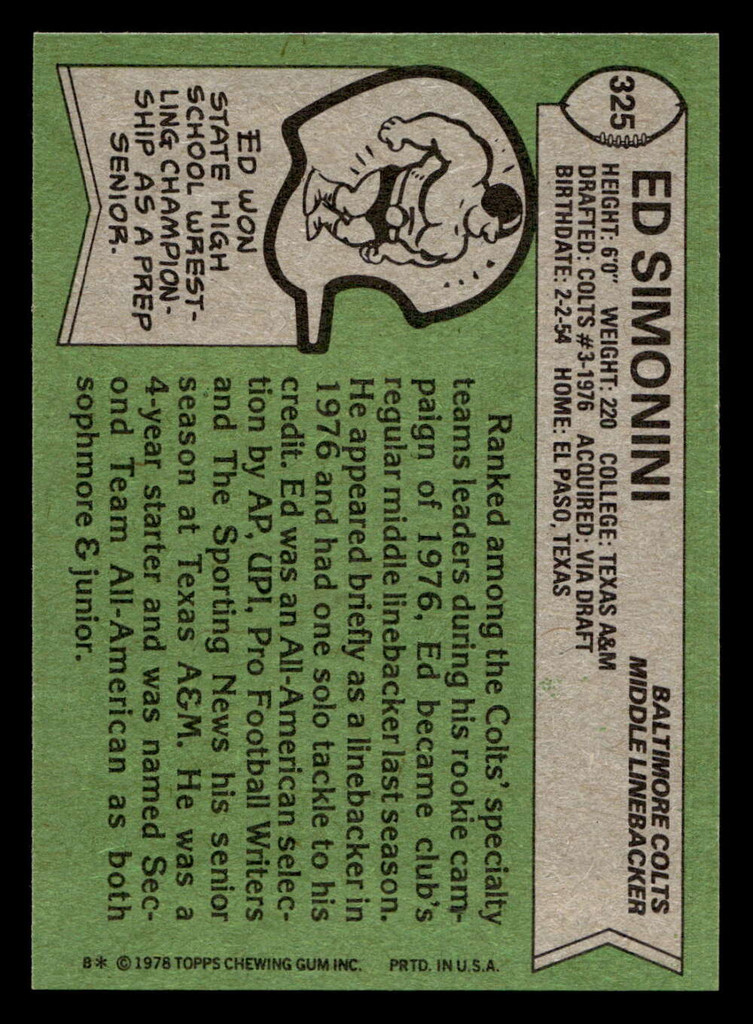 1978 Topps #325 Ed Simonini Near Mint  ID: 505383