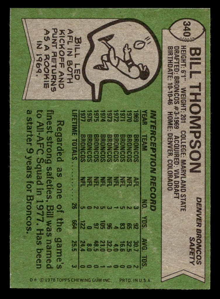 1978 Topps #340 Bill Thompson Near Mint  ID: 505440