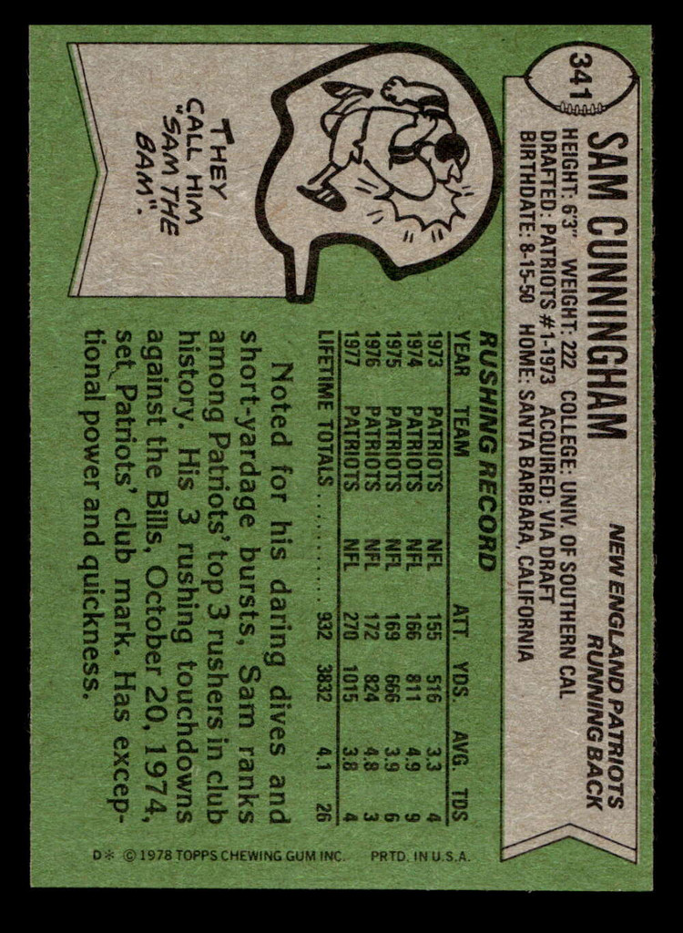1978 Topps #341 Sam Cunningham Near Mint  ID: 505444