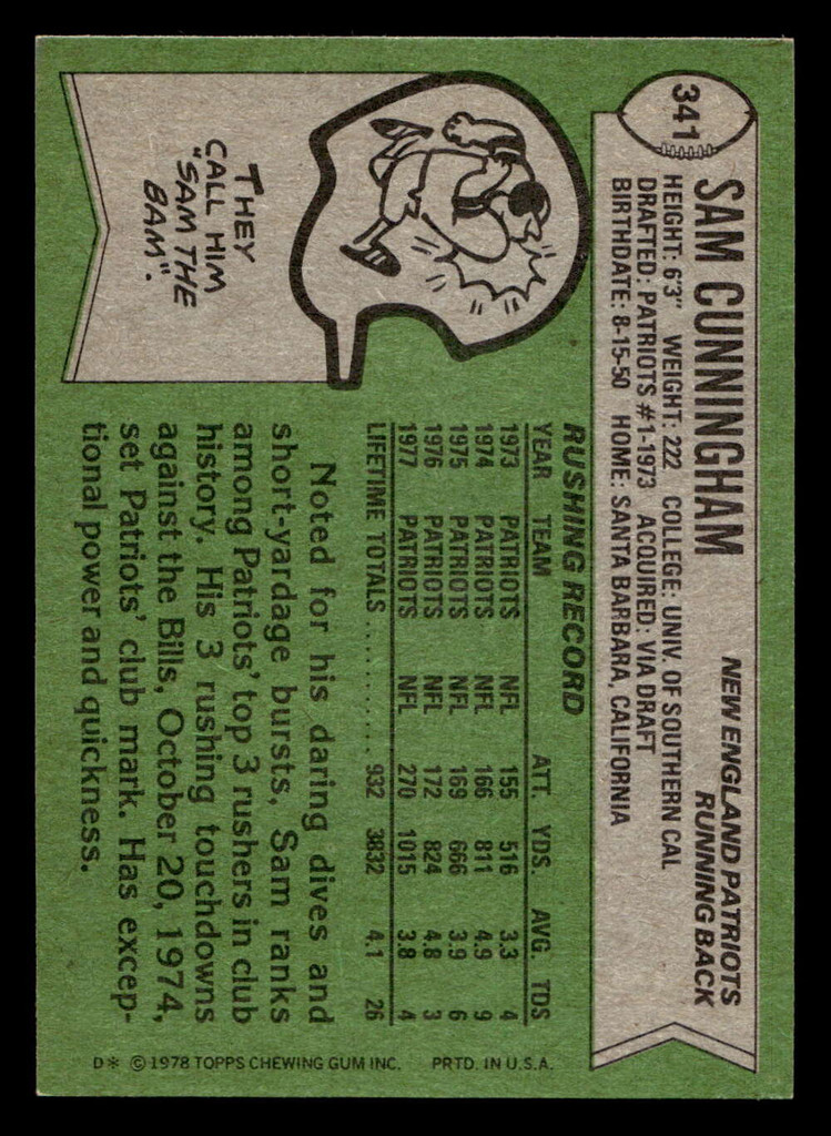 1978 Topps #341 Sam Cunningham Near Mint  ID: 505445