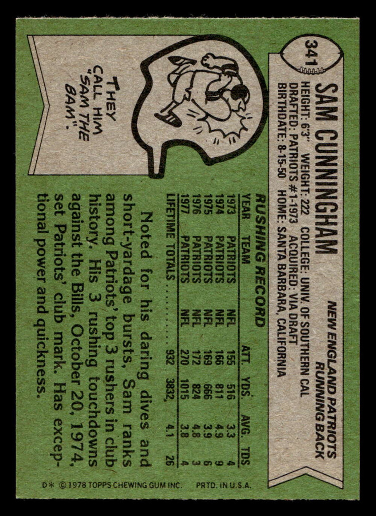 1978 Topps #341 Sam Cunningham Near Mint  ID: 505446