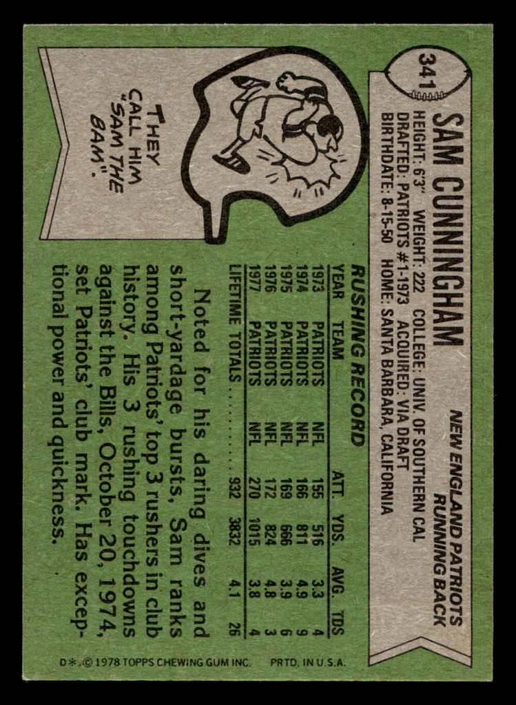 1978 Topps #341 Sam Cunningham Ex-Mint 