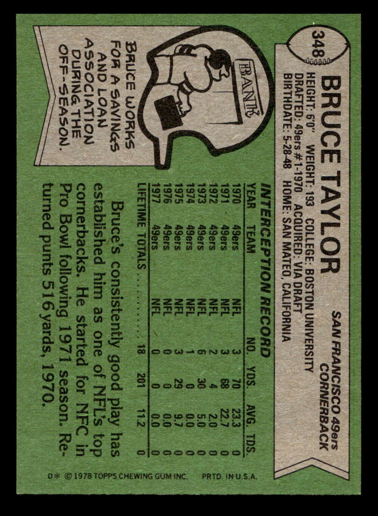 1978 Topps #348 Bruce Taylor Near Mint  ID: 505478