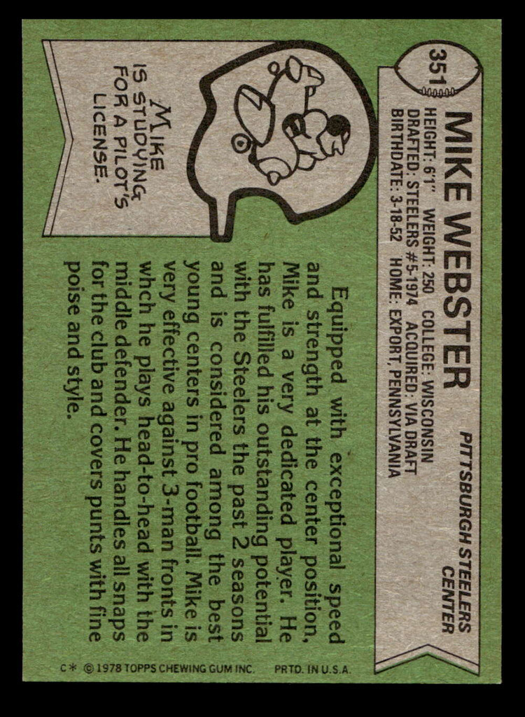 1978 Topps #351 Mike Webster Ex-Mint  ID: 505493