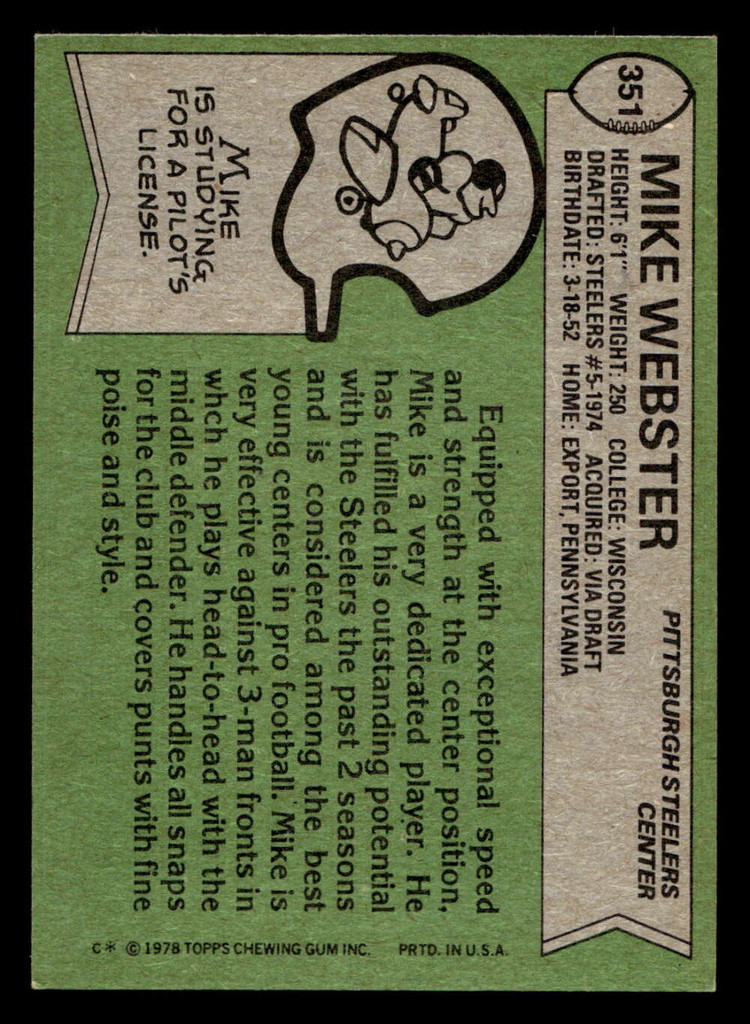 1978 Topps #351 Mike Webster Ex-Mint  ID: 505496