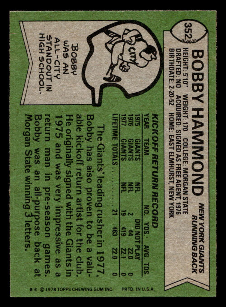 1978 Topps #352 Bobby Hammond Ex-Mint 