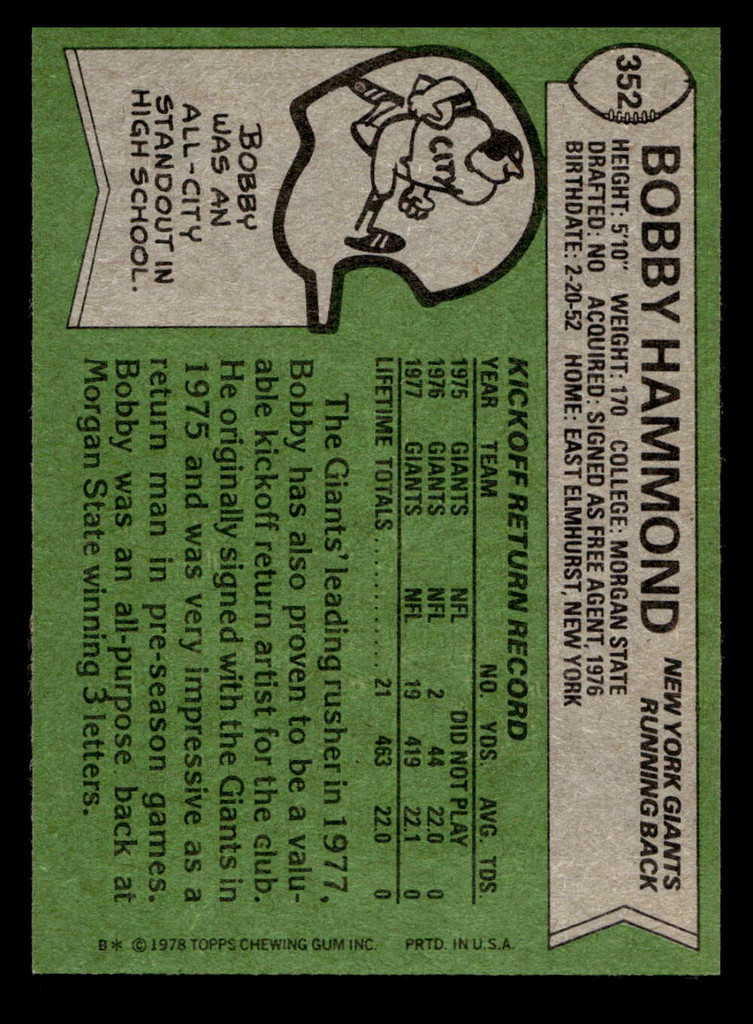 1978 Topps #352 Bobby Hammond Near Mint+  ID: 505500