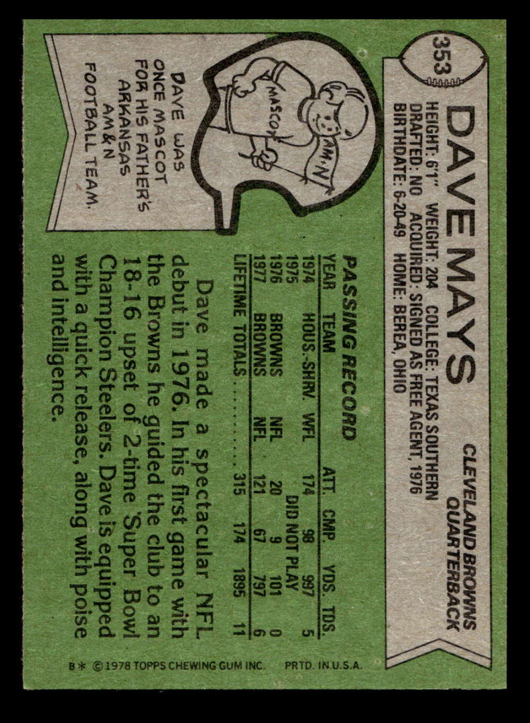 1978 Topps #353 Dave Mays Ex-Mint  ID: 505503