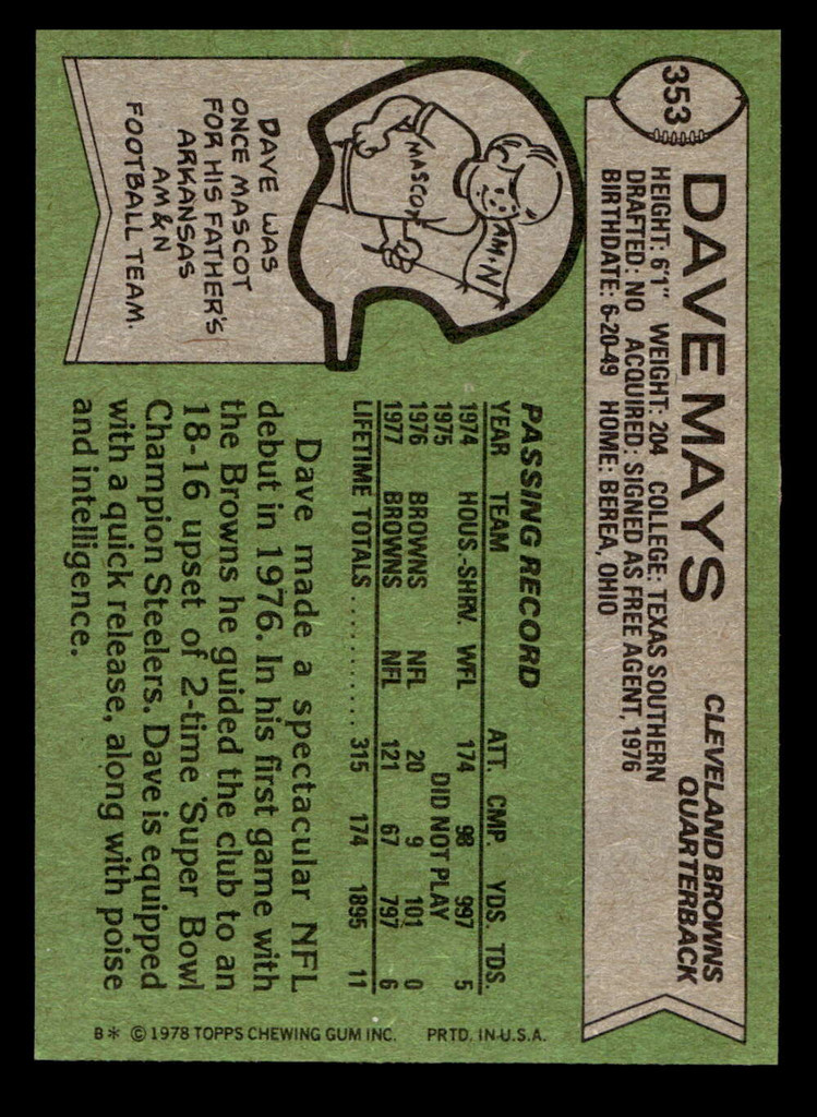 1978 Topps #353 Dave Mays Ex-Mint  ID: 505506