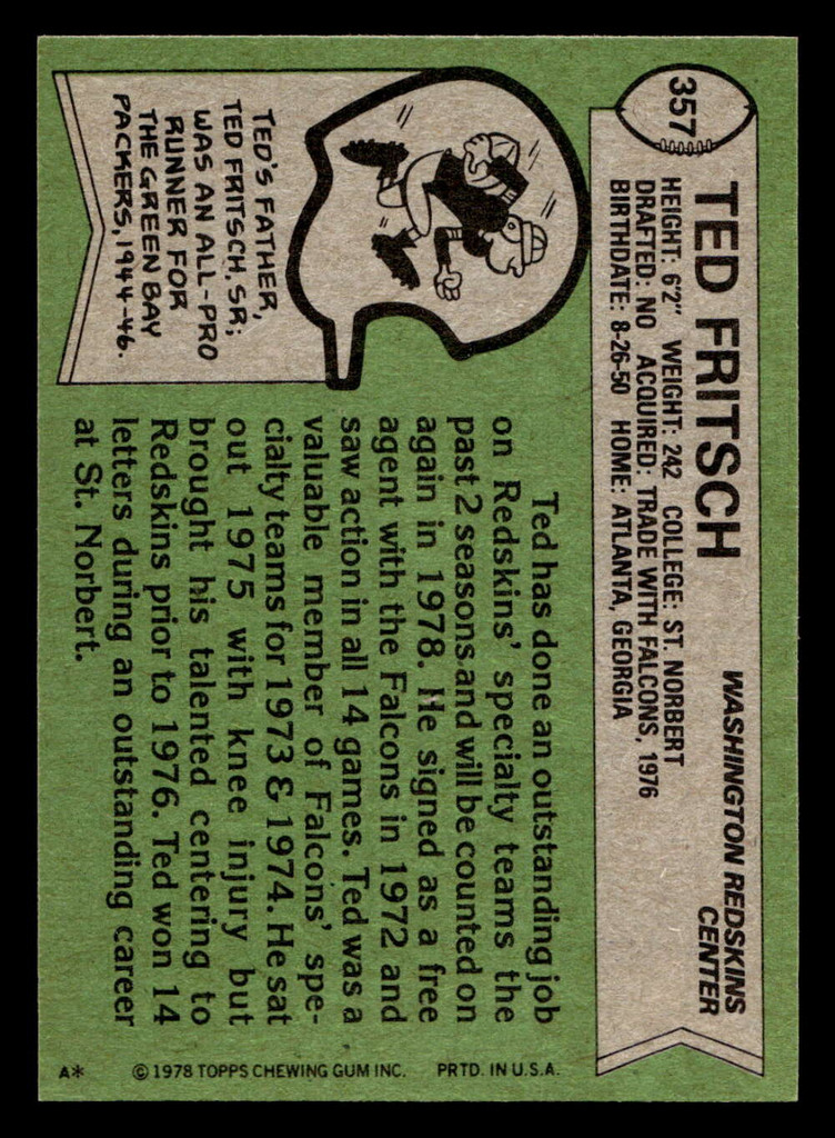 1978 Topps #357 Ted Fritsch Jr. Near Mint  ID: 505522
