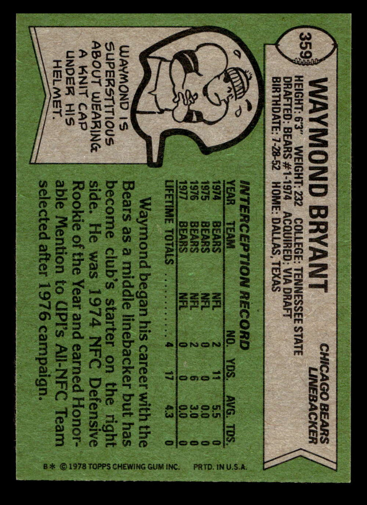 1978 Topps #359 Waymond Bryant Near Mint  ID: 505535