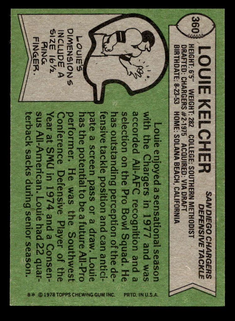 1978 Topps #360 Louie Kelcher Near Mint RC Rookie  ID: 505538