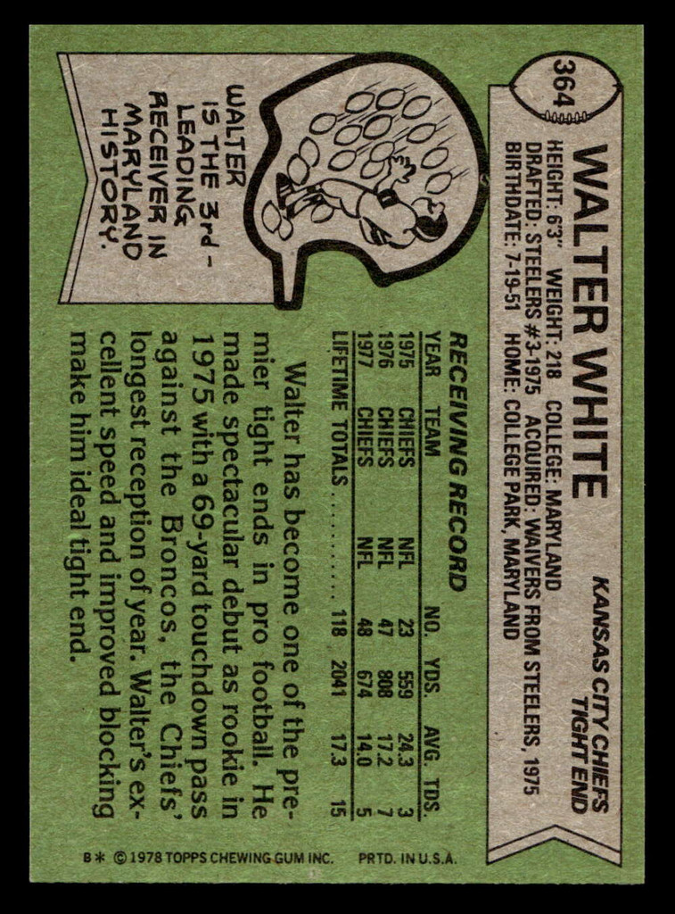 1978 Topps #364 Walter White Near Mint  ID: 505557