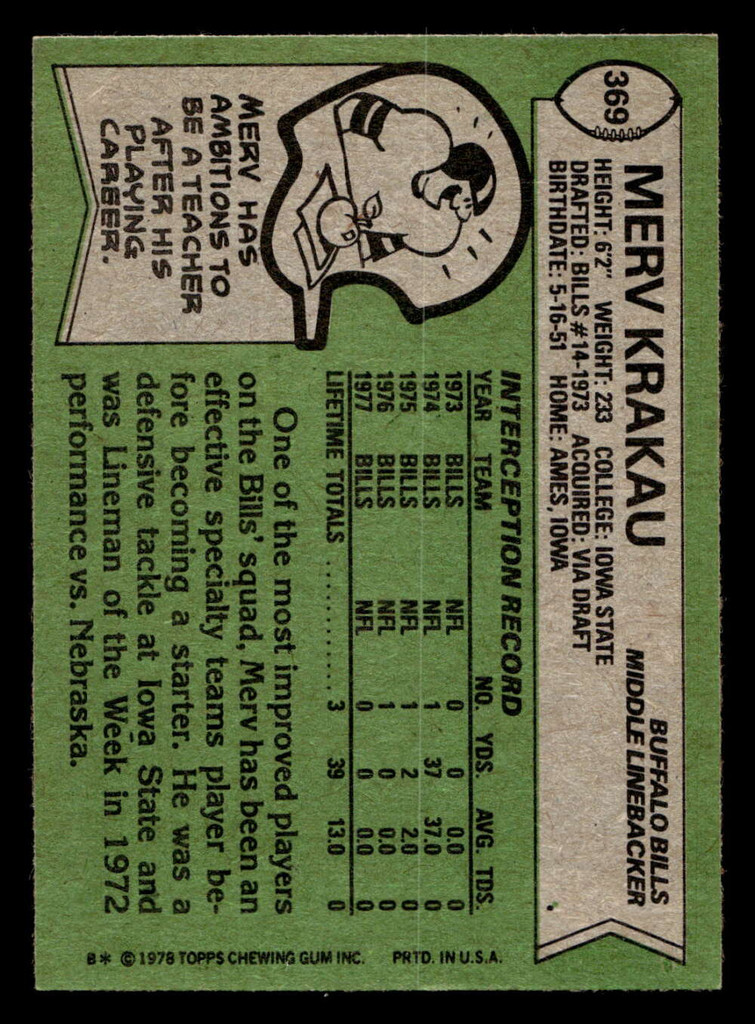 1978 Topps #369 Merv Krakau Ex-Mint 