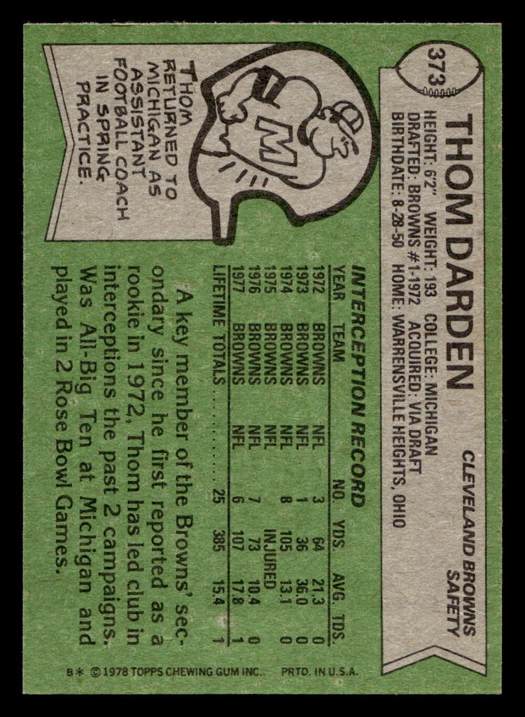 1978 Topps #373 Thom Darden Near Mint  ID: 505594
