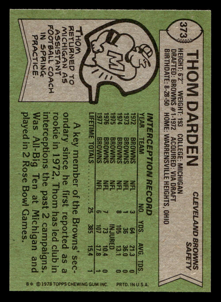 1978 Topps #373 Thom Darden Near Mint  ID: 505596