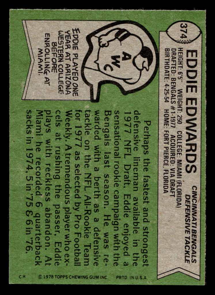1978 Topps #374 Eddie Edwards Ex-Mint RC Rookie  ID: 505598
