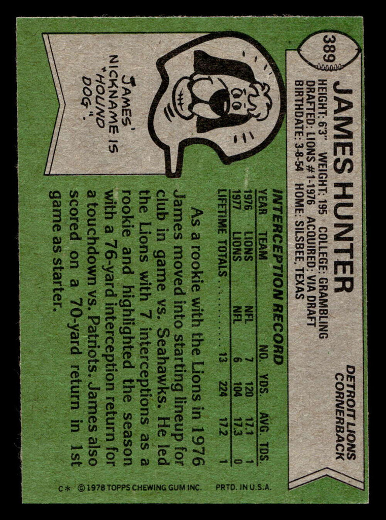 1978 Topps #389 James Hunter Ex-Mint  ID: 505661