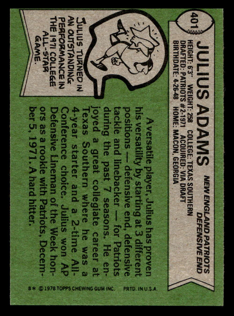 1978 Topps #401 Julius Adams Ex-Mint  ID: 505713