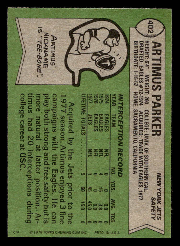 1978 Topps #402 Artimus Parker Near Mint  ID: 505719