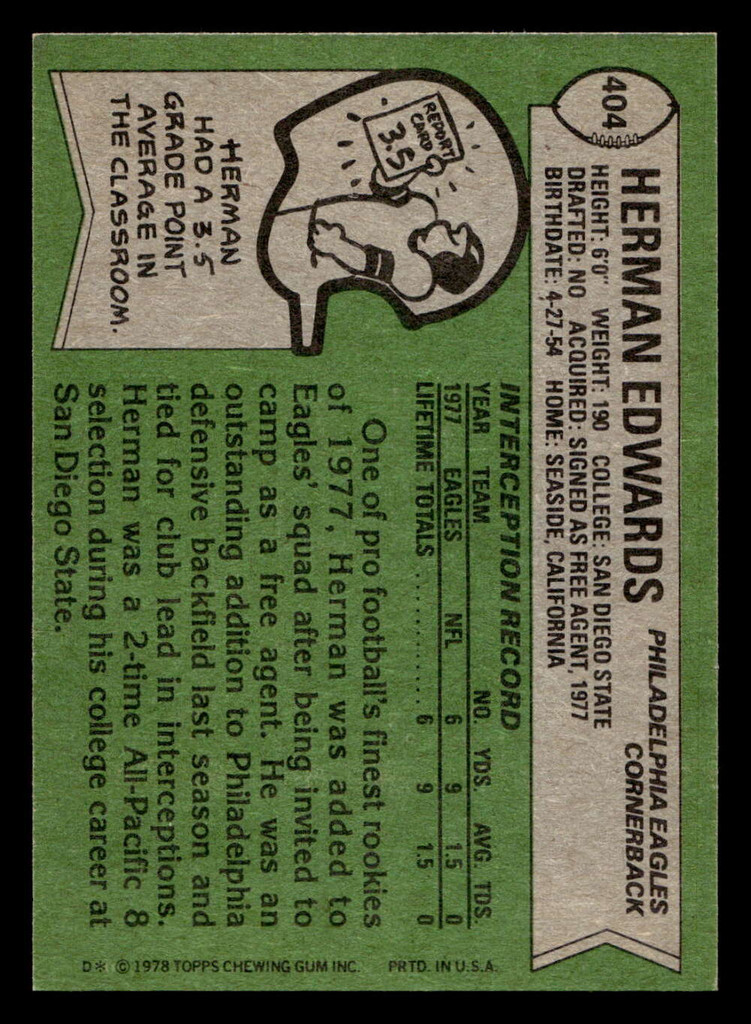 1978 Topps #404 Herman Edwards Ex-Mint 