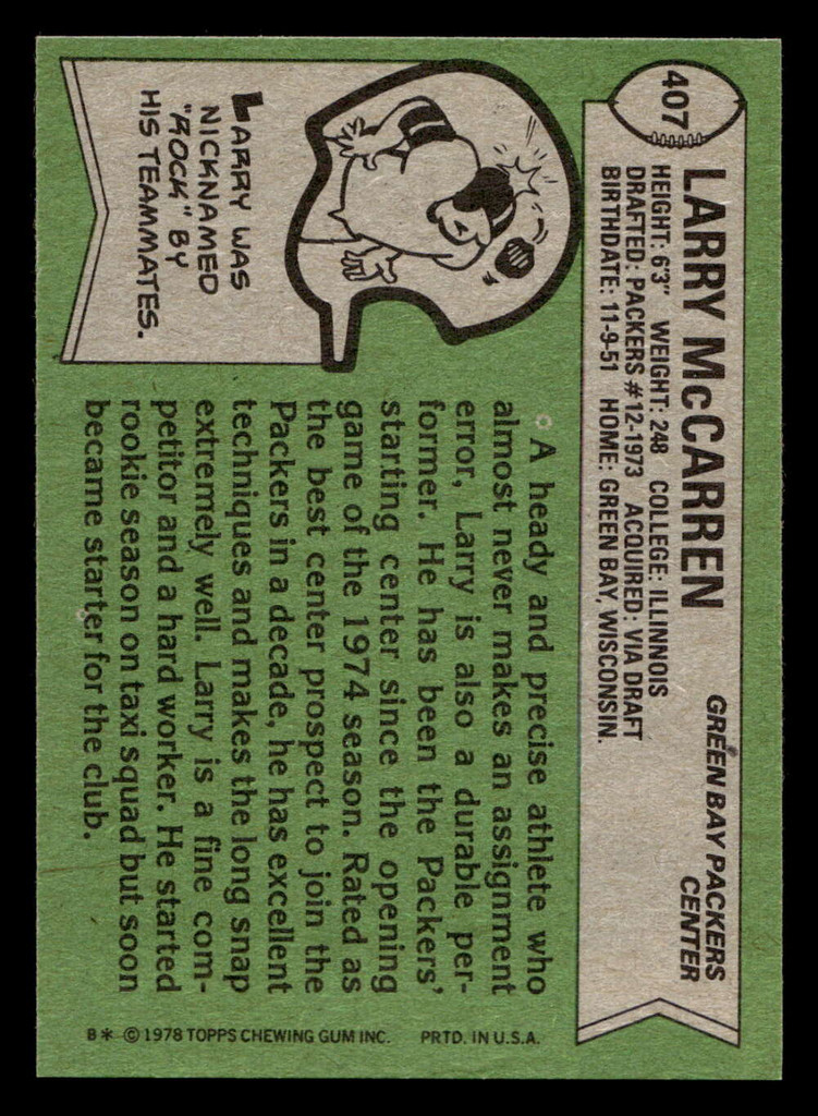 1978 Topps #407 Larry McCarren Near Mint+ 