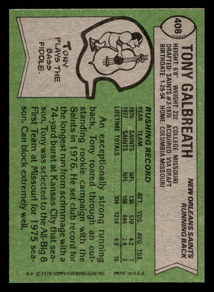 1978 Topps #408 Tony Galbreath Ex-Mint  ID: 505742