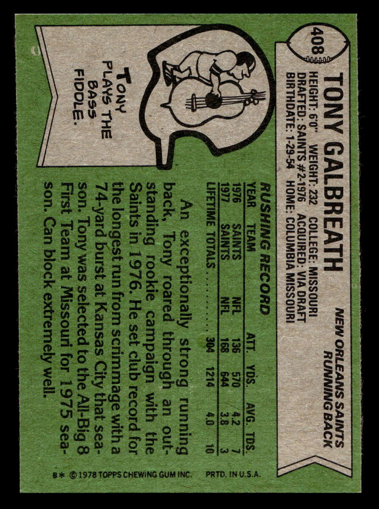 1978 Topps #408 Tony Galbreath Near Mint  ID: 505745