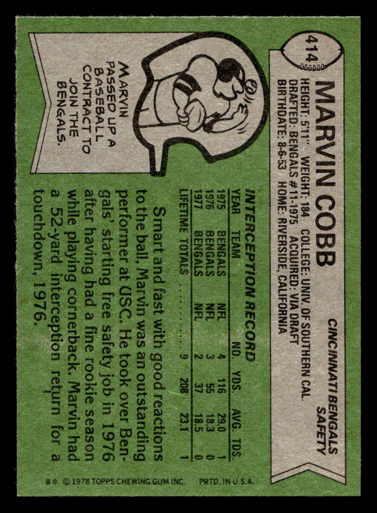 1978 Topps #414 Marvin Cobb Near Mint  ID: 505765