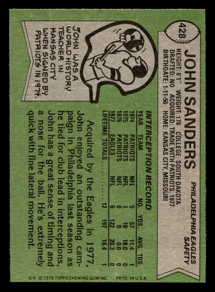 1978 Topps #428 John Sanders Near Mint  ID: 505822