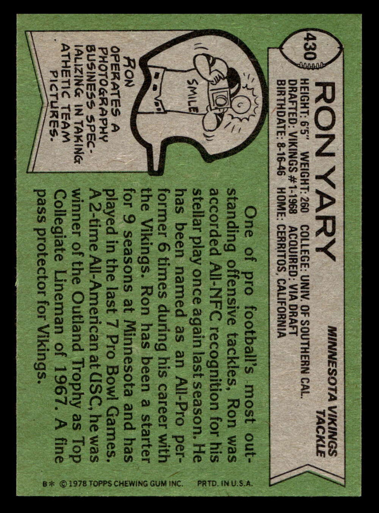 1978 Topps #430 Ron Yary Near Mint  ID: 505830